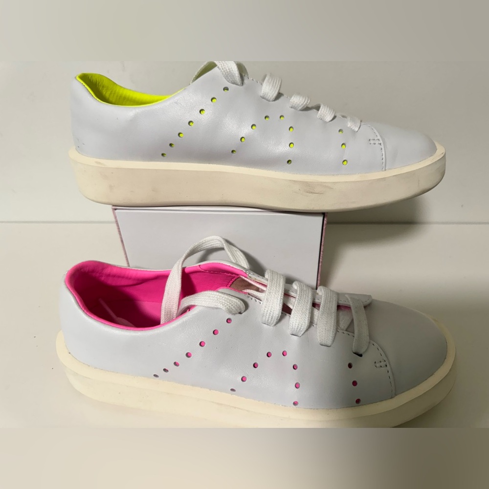 Camper White Sneakers with Pink and Neon Highlights